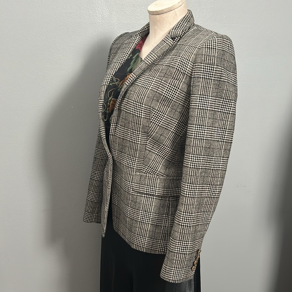 J. Crew Wool Black White Herringbone Style Single Button Blazer size 00 - Picture 4 of 15